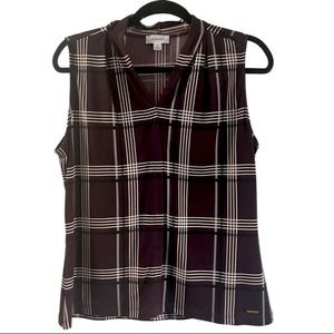 Calvin Klein plum v neck plaid sleeveless women’s blouse